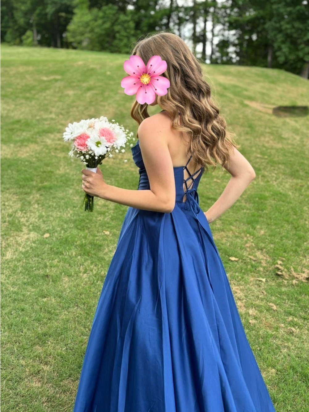 Blondie Nites Royal Blue Satin Spaghetti-Strap Prom Dress